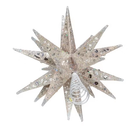 Kurt Adler 12-Inch Champagne and Silver Glitter Moravian Star Treetop - Picture 5 of 7